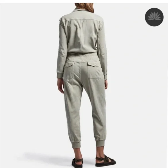 James Perse tan long sleeve button front jogger style jumpsuit XS - Picture 2 of 8
